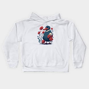 Duck With Red Flowers Kids Hoodie